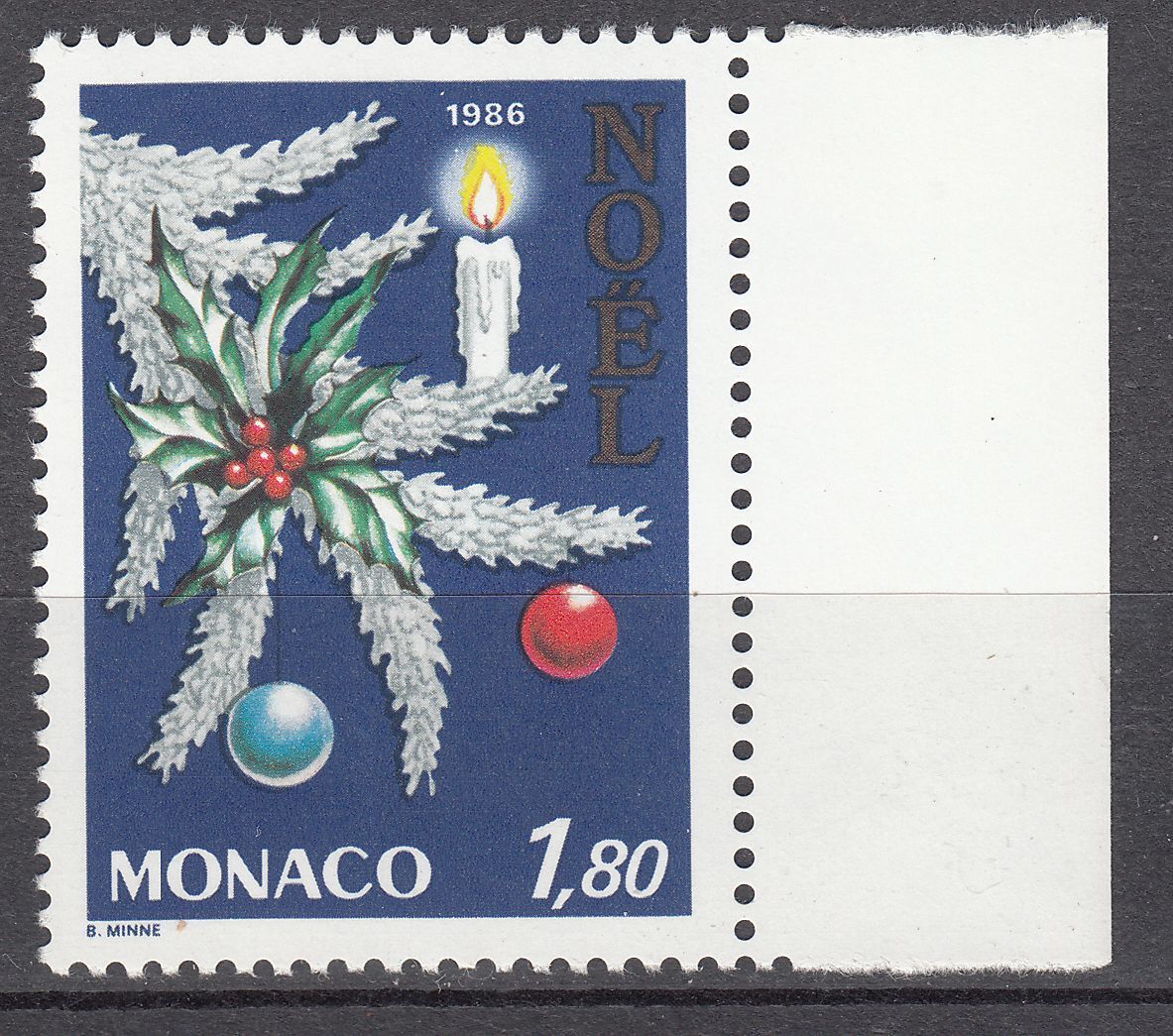 TIMBRE MONACO NEUF N 1554 NOEL BRANCHE DE SAPIN ET FEUILLES DE HOUX 123509548133