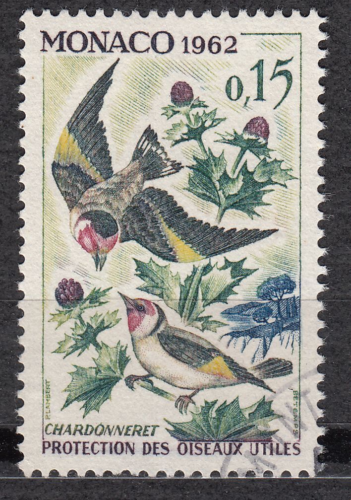 TIMBRE MONACO OBL N 583 OISEAUX CHARDONNERET 401523752003