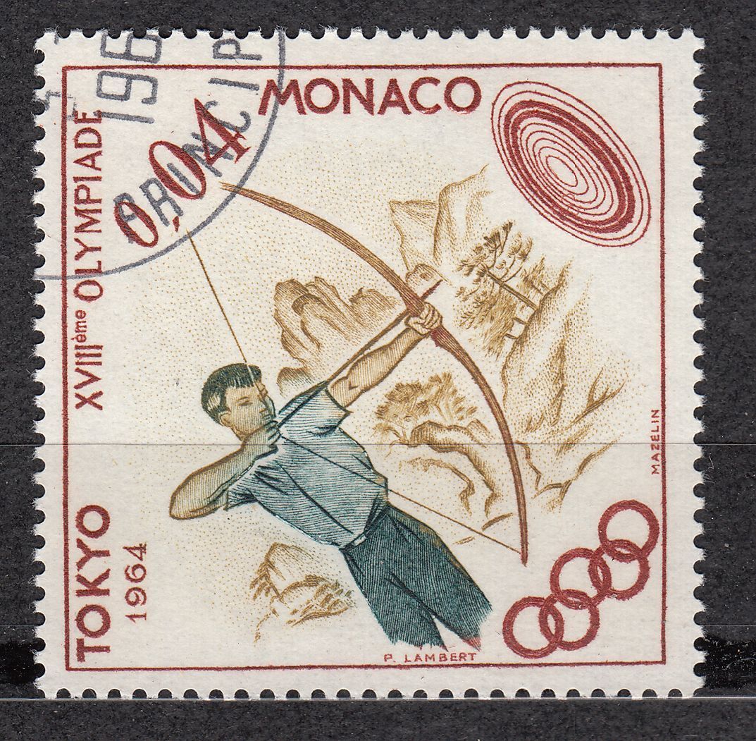 TIMBRE MONACO OBL N 657 JEUX OLYMPIQUES DE TOKYO TIR A L ARC 123116959533