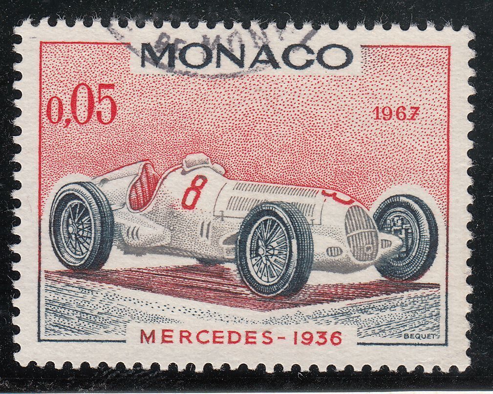 TIMBRE MONACO OBL N 710 VOITURE DE VAINQUEURS GRAND PRIX MERCEDES 1936 401557213893