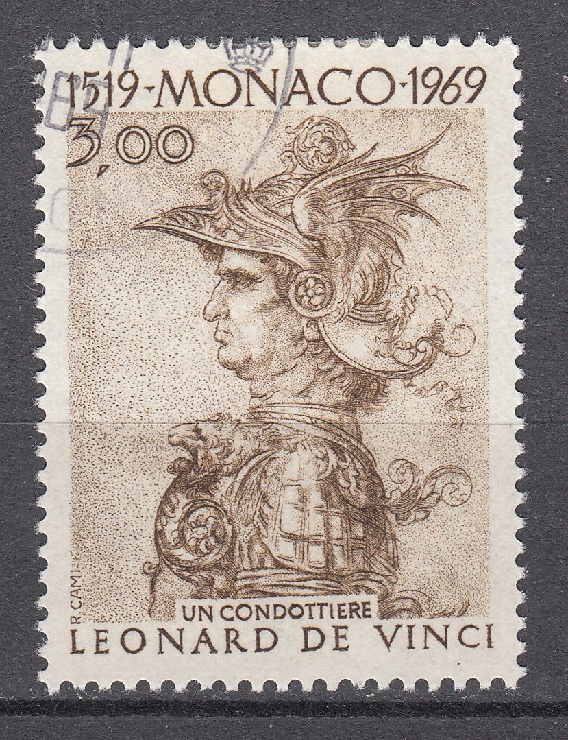 TIMBRE MONACO OBL N 804 LEONARD DE VINCI UN CONDOTTIERE 401585059013