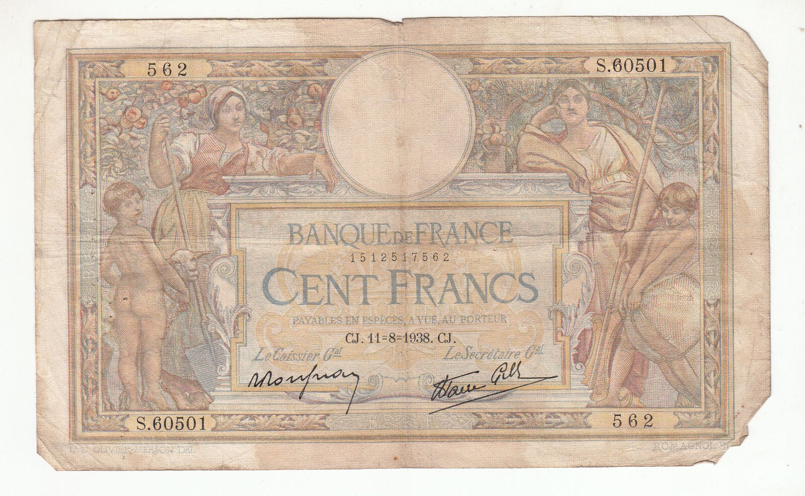 BILLET FRANCE 100 FRANCS MERSON 11 8 1938 GJ 401297867204