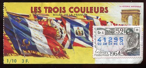 BILLET LOTERIE TROIS COULEURS TIMBRE LE PENSEUR 110651109854