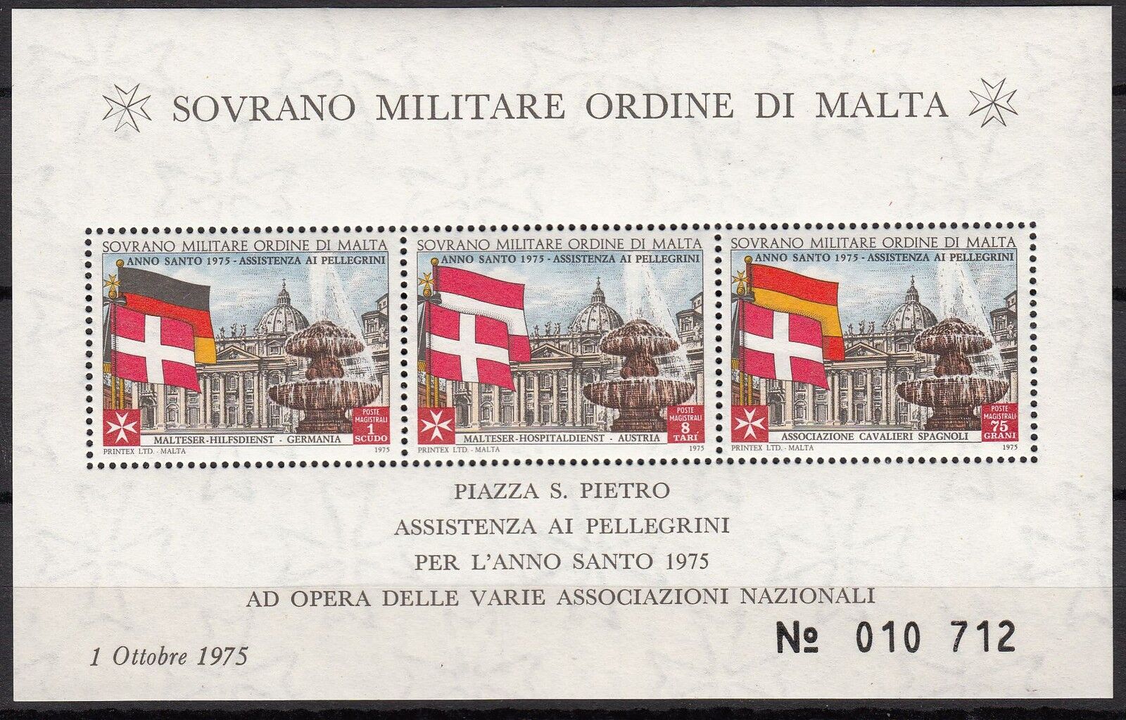 BLOC TIMBRE MALTE NEUF SOVRANO MILITARE DI MALTA 1975 122133589604