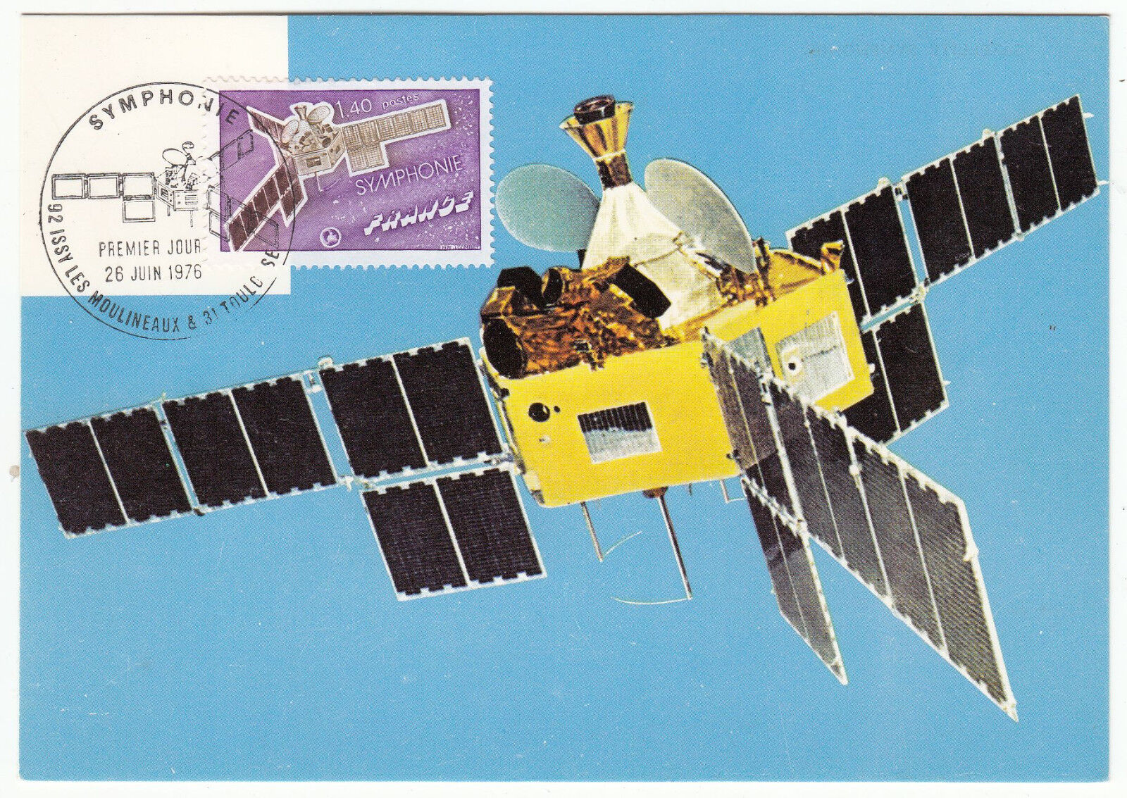 CARTE MAXIMUM FDC 1976 TIMBRE N 1887 SYMPHONIE SATELLITE TELECOMUNICATION 401443808924