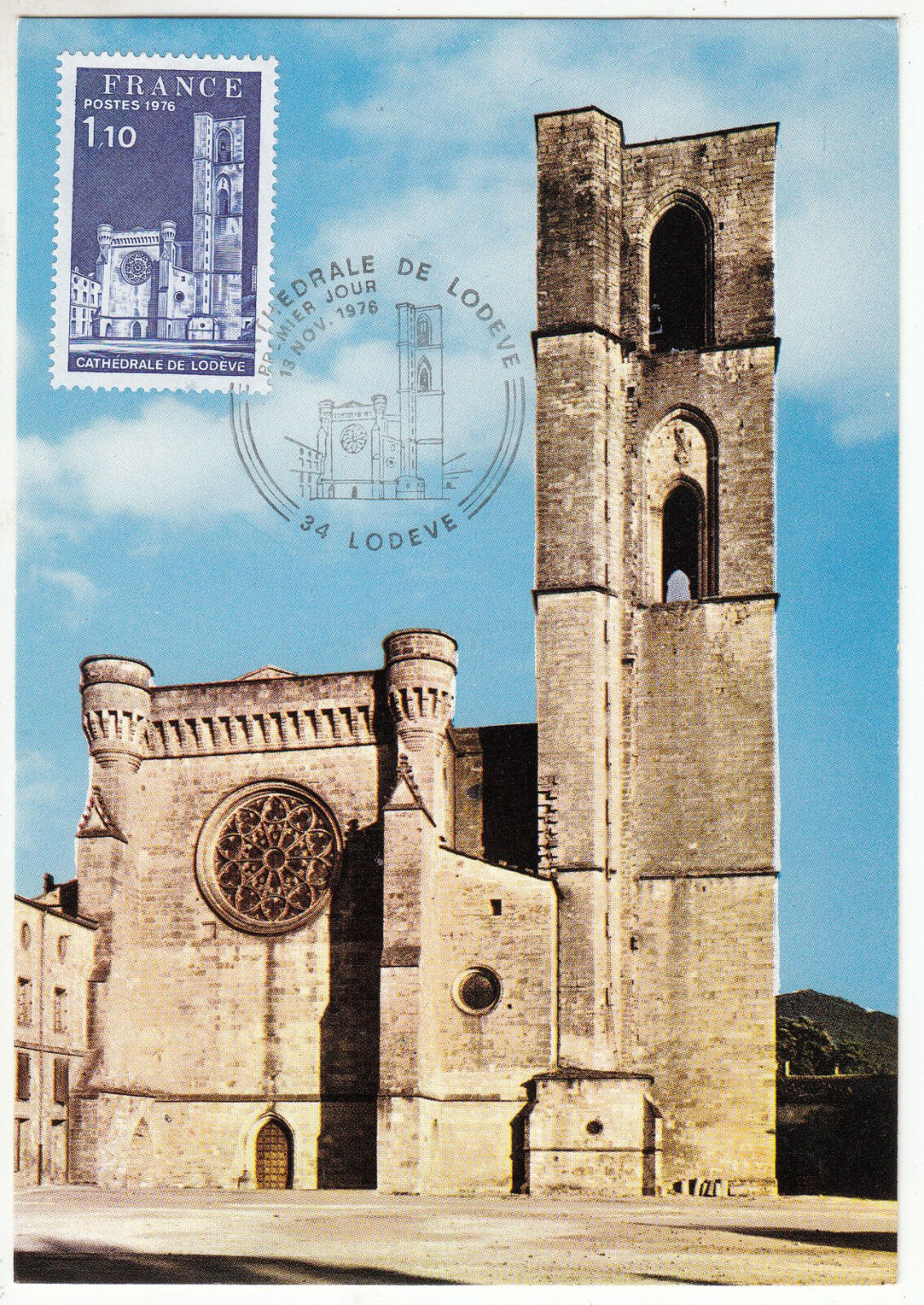 CARTE MAXIMUM FDC 1976 TIMBRE N 1902 CATHEDRALE DE LODEVE 401424188924