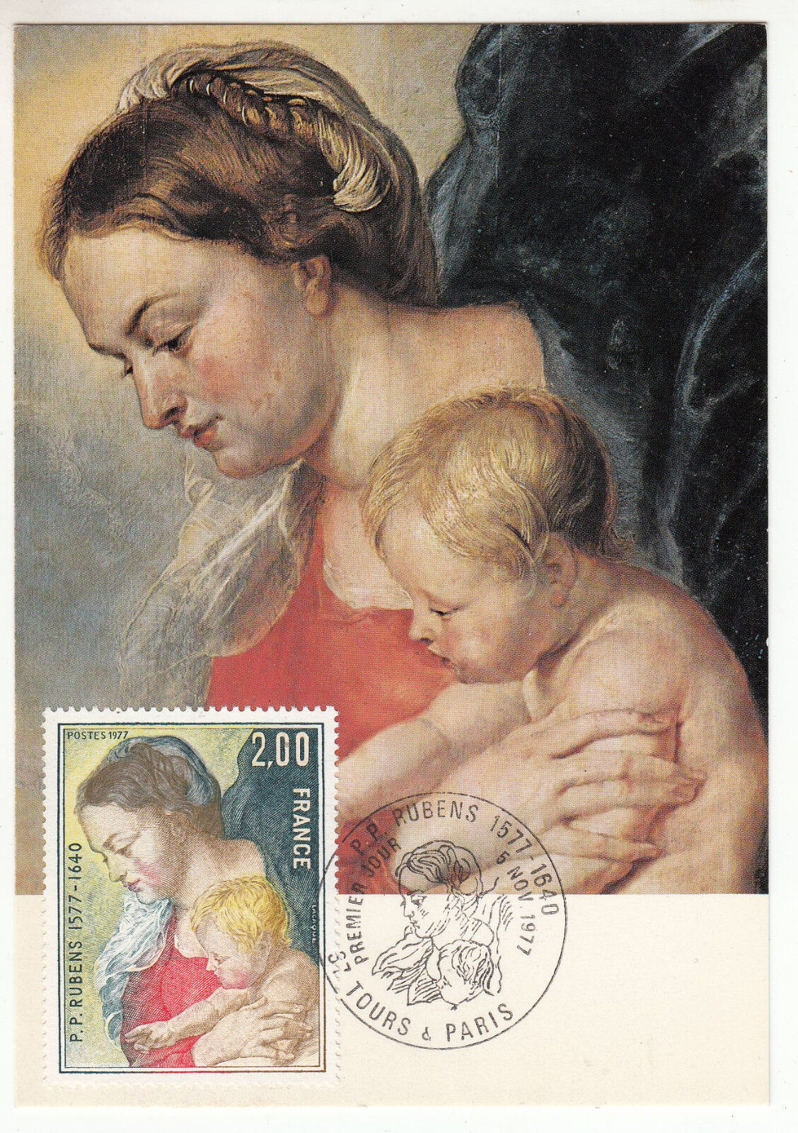 CARTE MAXIMUM FDC 1977 TIMBRE N 1958 LA VIERGE A L ENFANT RUBENS TABLEAU ART 122821234564