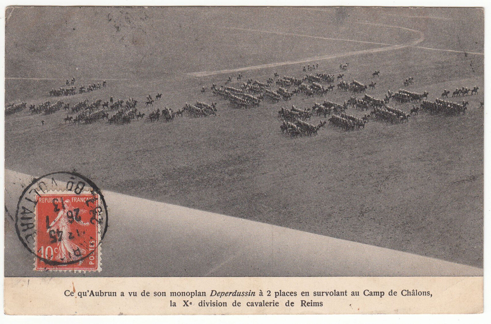 CARTE POSTALE AVIATION AUBRUN MONOPLAN DEPERDUSSIN X DIVISION CAVALERIE REIMS 401256065074