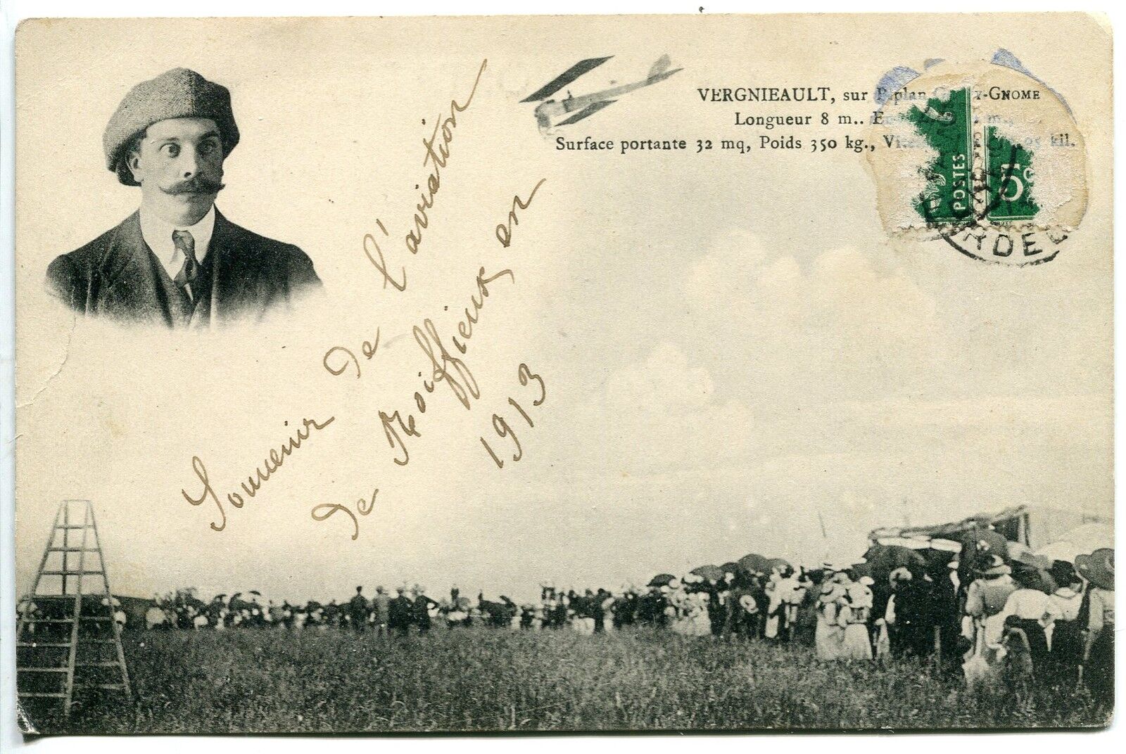 CARTE POSTALE AVIATION VERGNIEAULT SUR BIPLAN GNOME 121389245694