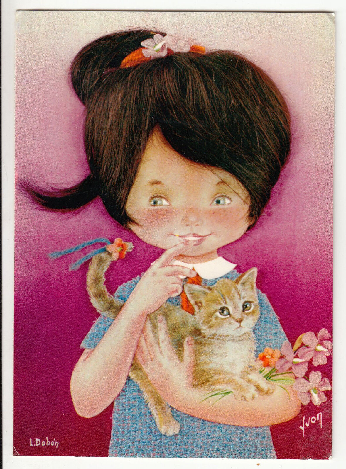 CARTE POSTALE CHATON AVEC PETITE FILLE ILLUSTRATEUR L DOBON 122913970454