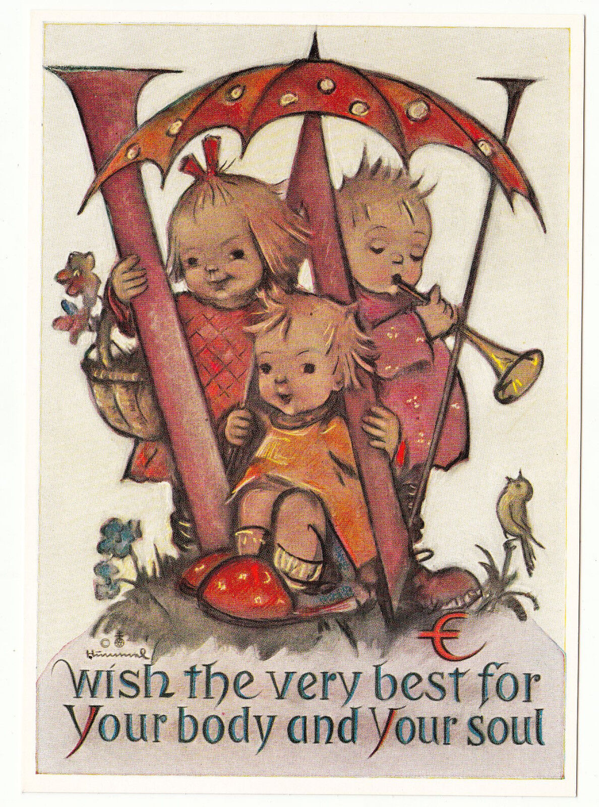 CARTE POSTALE ILLUSTRATEUR HUMMEL 14903 LETTRE W TROIS ENFANTS