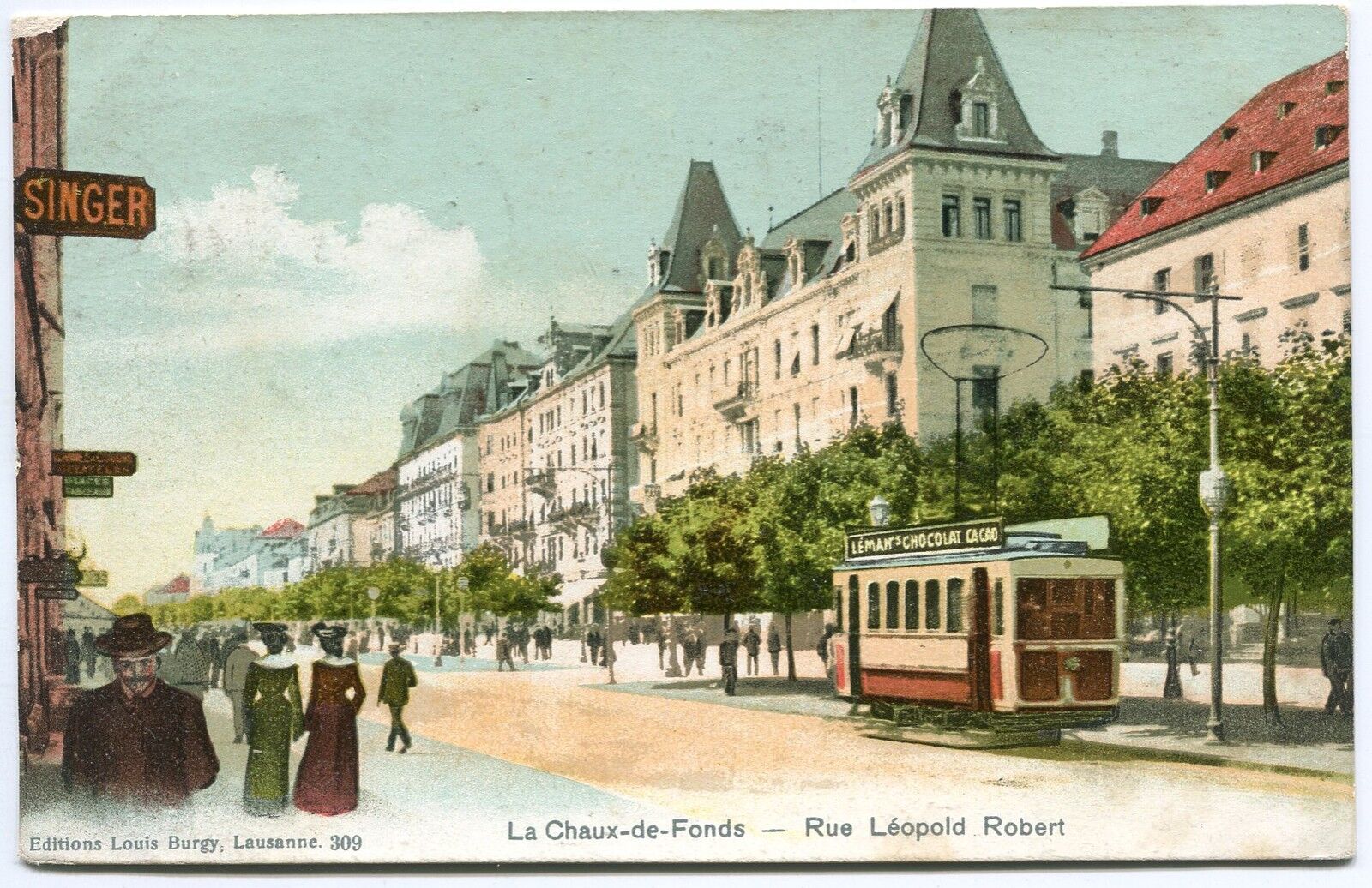 CARTE POSTALE SUISSE LA CHAUX DE FONDS RUE LEOPOLD ROBERT SINGER CHOCOLAT 400640607164