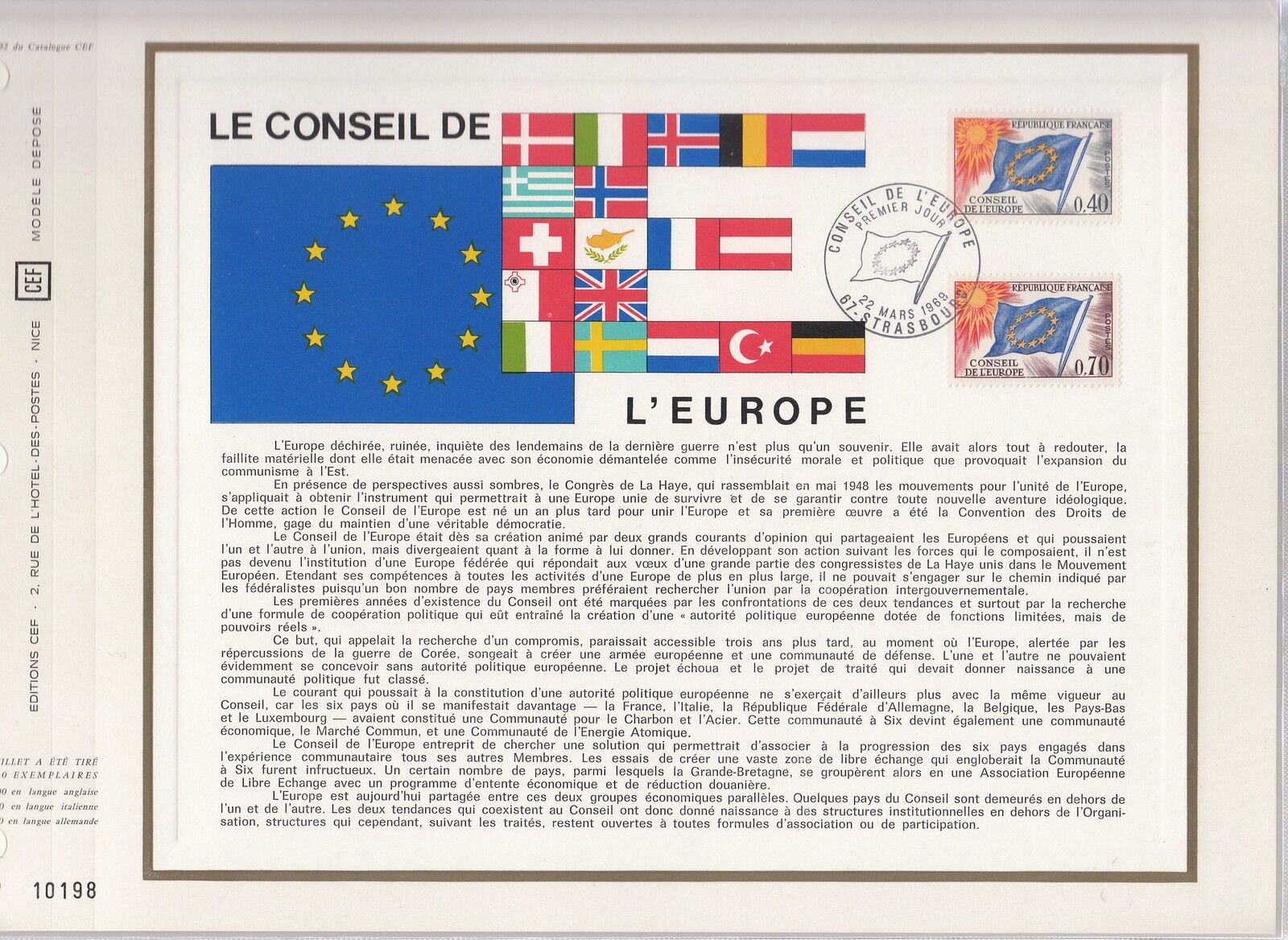 DOCUMENT CEF PREMIER JOUR 1969 LE CONSEIL DE L EUROPE 400335814464