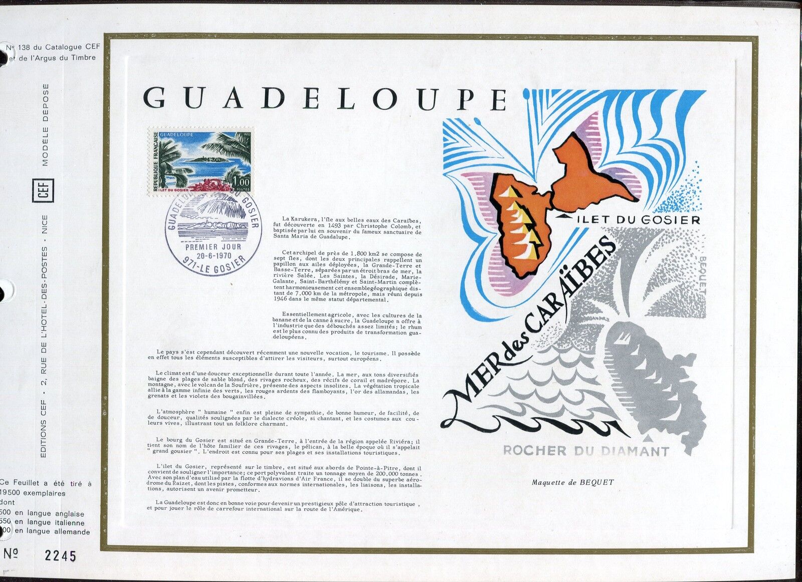 DOCUMENT CEF PREMIER JOUR 1970 TIMBRE N 1646 ILET DE GOSIER GUADELOUPE 400823452374