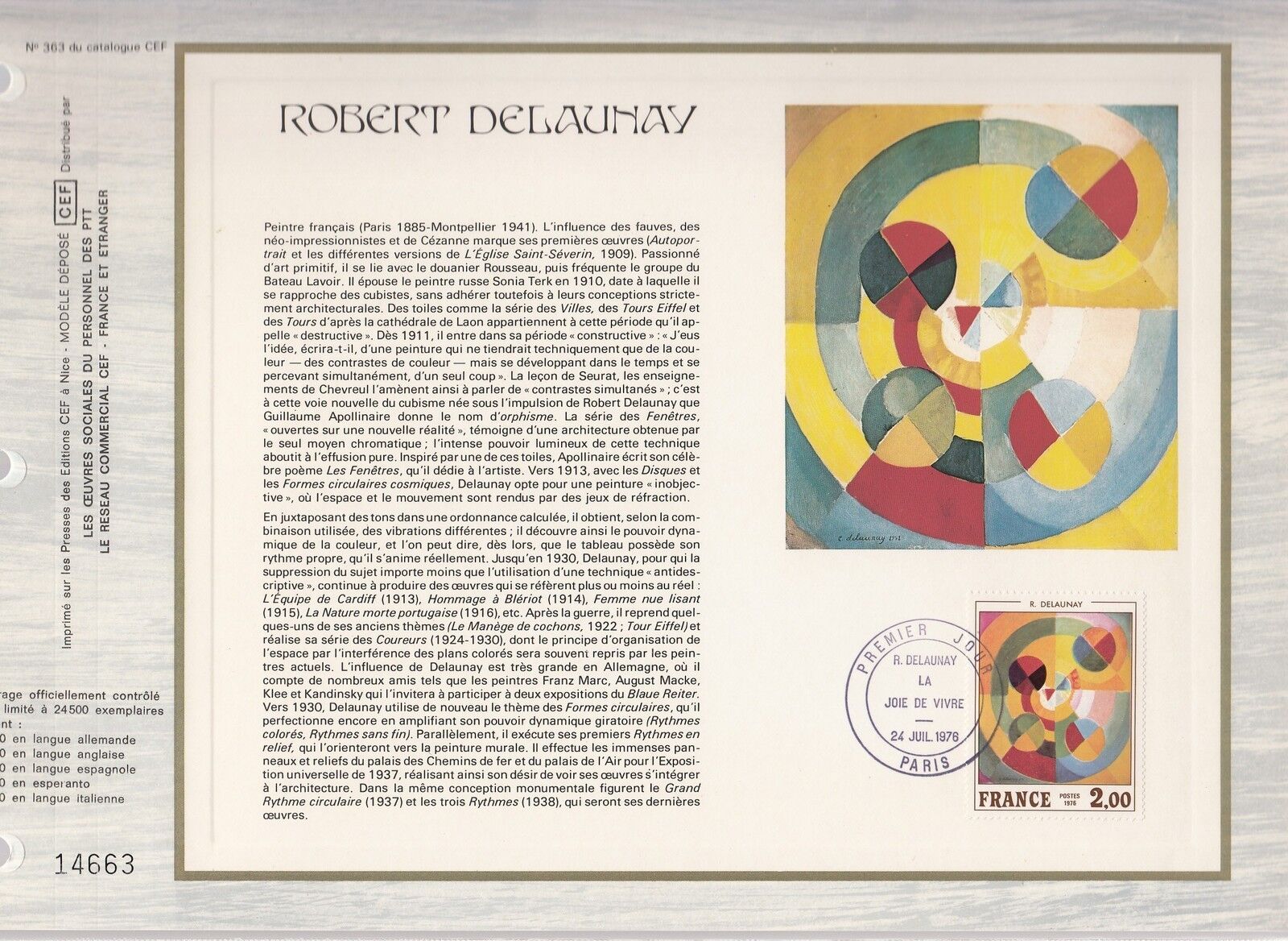 DOCUMENT CEF PREMIER JOUR 1976 ROBERT DELAUNAY 400336205074