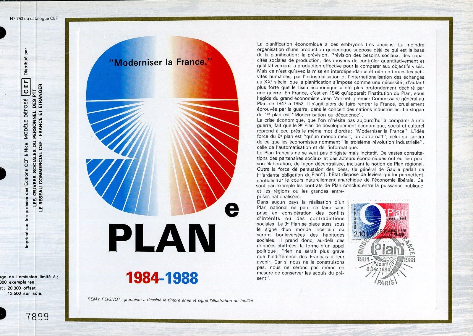 DOCUMENT CEF PREMIER JOUR 1984 TIMBRE N 2346 SYMBOLE DU 9 PLAN 400795159434