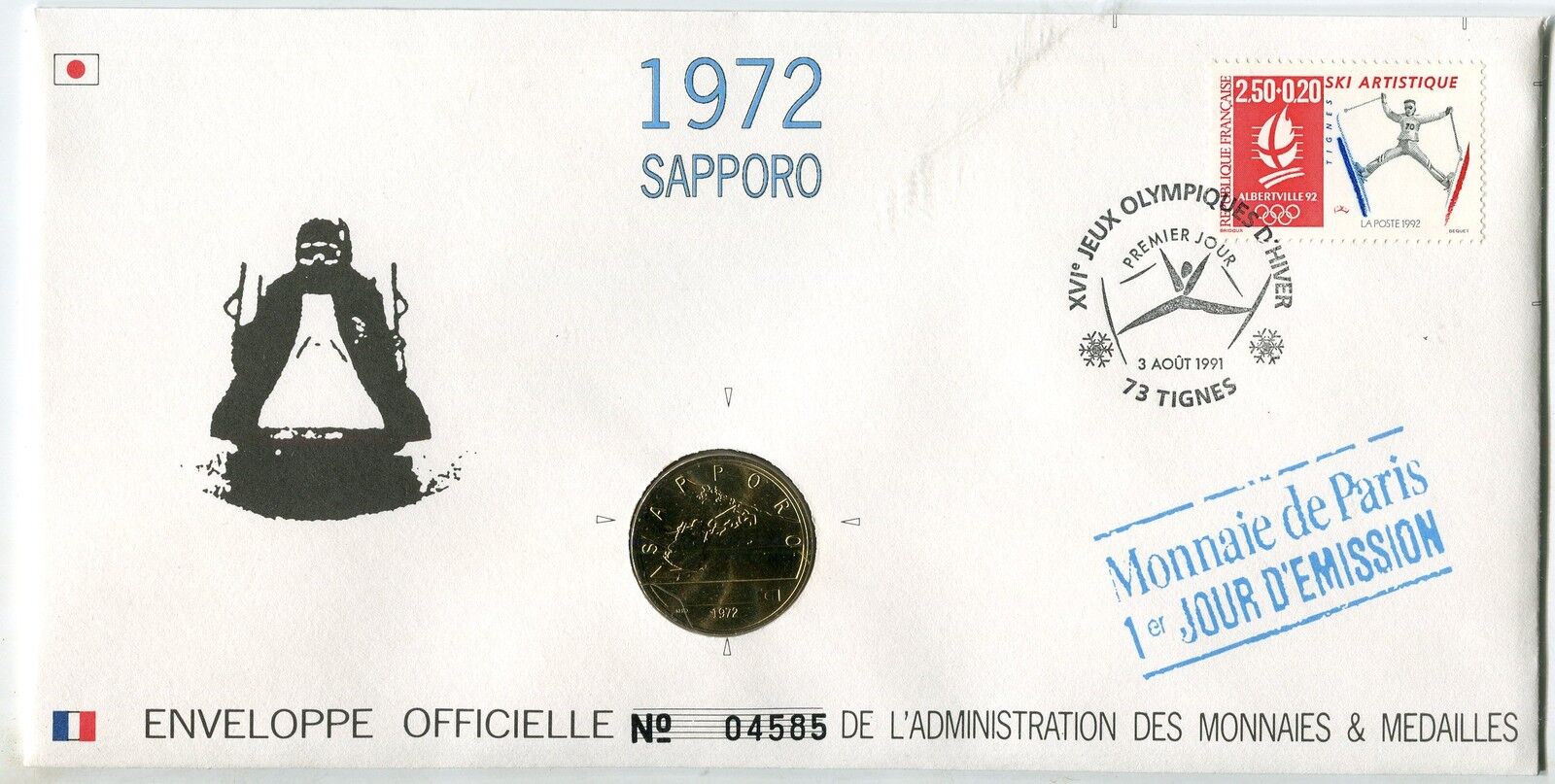 ENVELOPPE OFFICIELLE MONNAIE DE PARIS JO 1992 ALBERTVILLE 1972 SAPPORO 401548468404