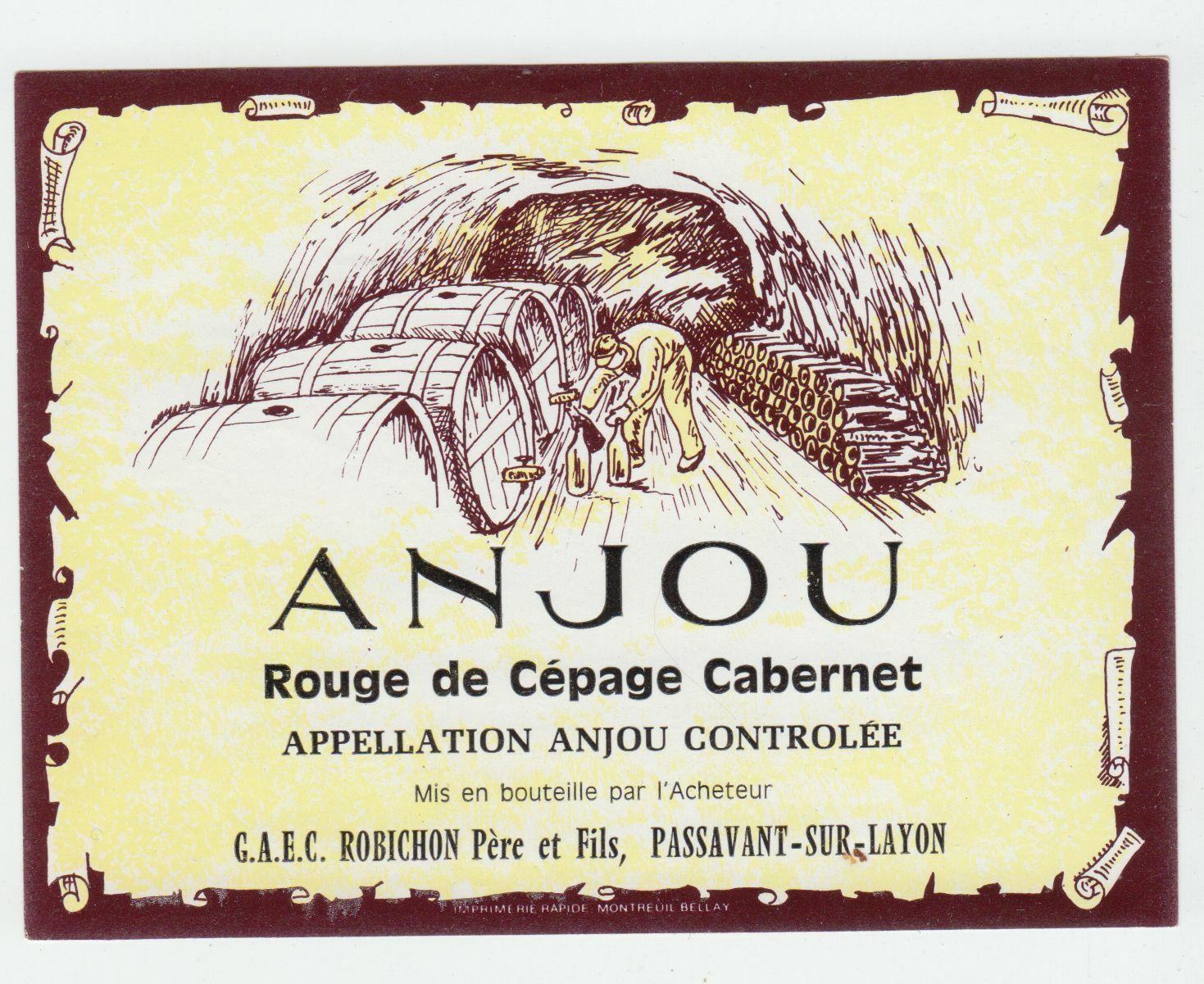 ETIQUETTE DE VIN ANJOU ROUGE DE CEPAGE CABERNET 402631697864