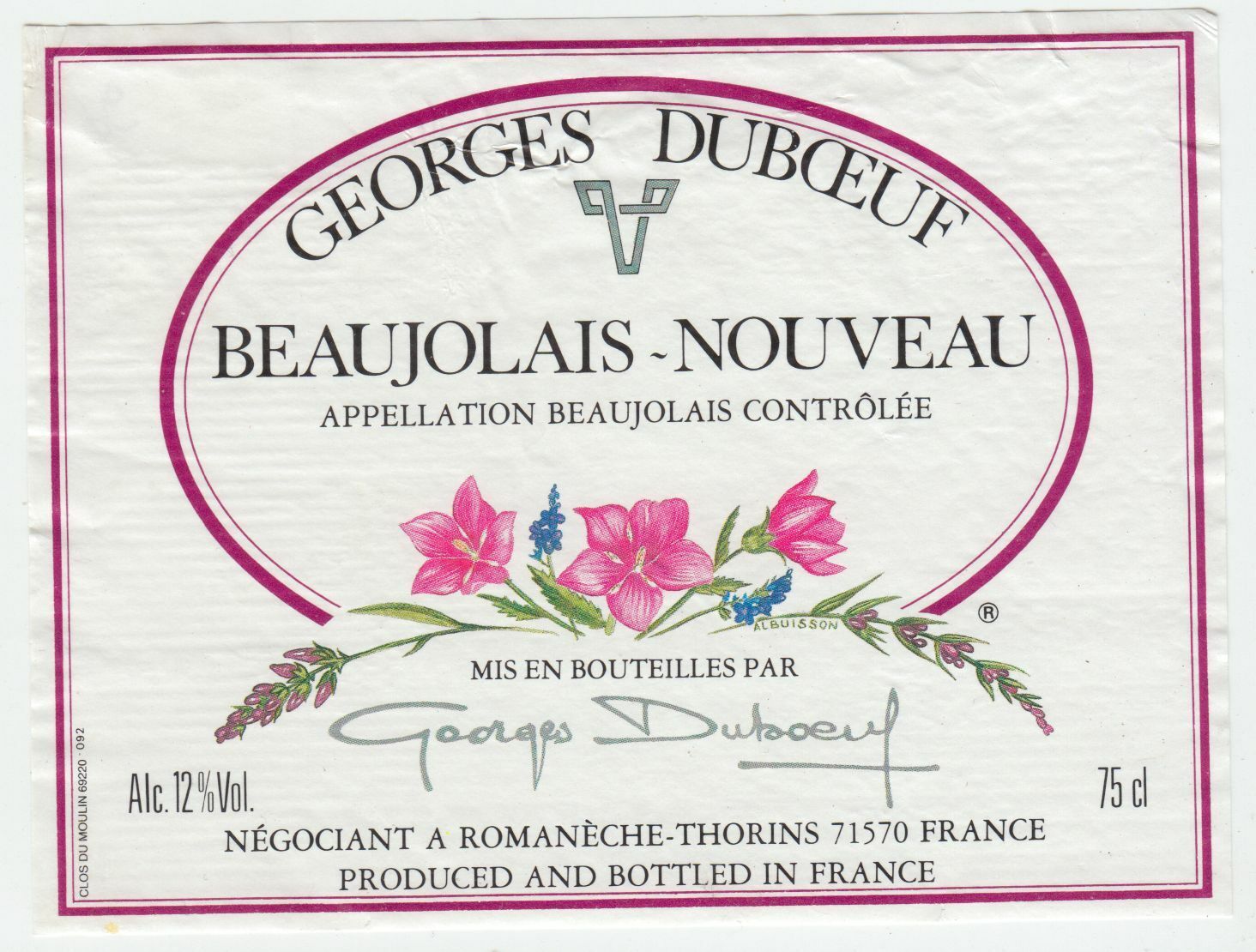 ETIQUETTE DE VIN BEAUJOLAIS NOUVEAU GEORGES DUBOEUF 402695573014