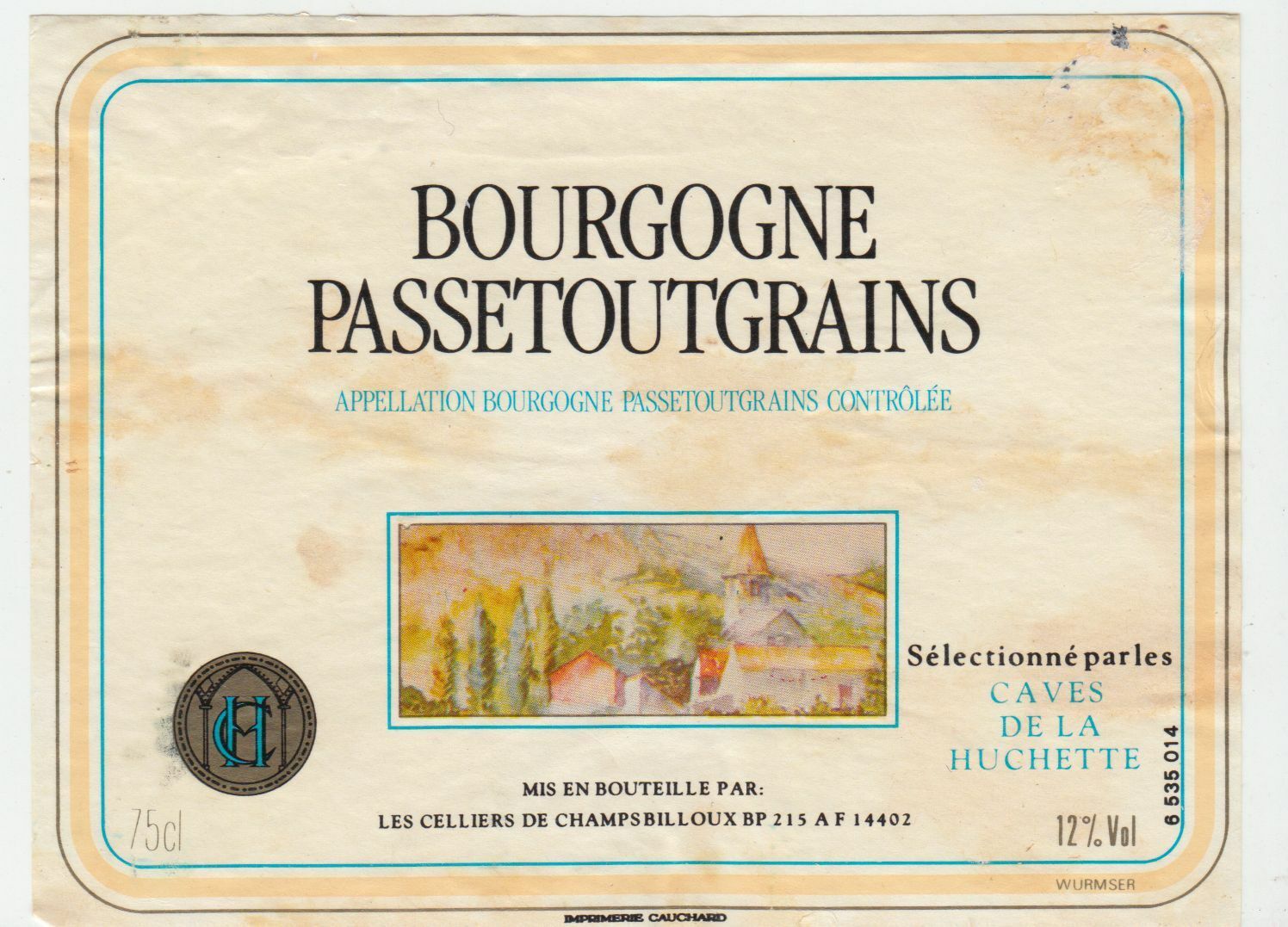 ETIQUETTE DE VIN BOURGOGNE PASSETOUTGRAINS CAVES DE LA HUCHETTE 124555697034