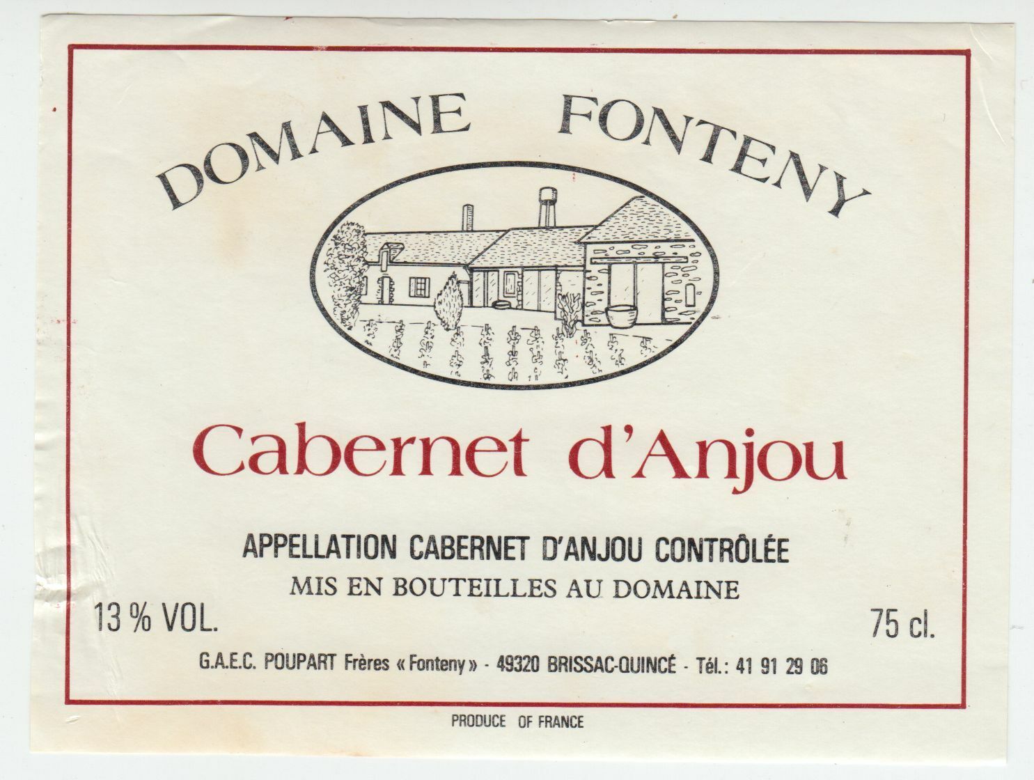 ETIQUETTE DE VIN CABERNET D ANJOU DOMAINE FONTENY 402631697894