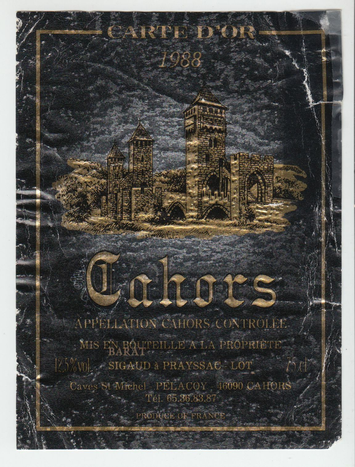 ETIQUETTE DE VIN CAHORS 1988 CARTE D OR 402669072104