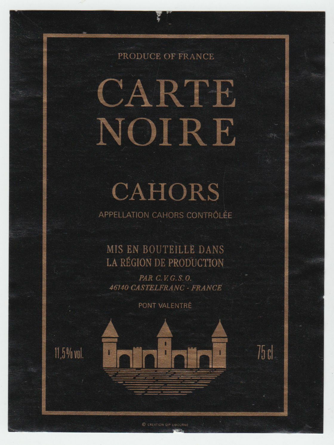 ETIQUETTE DE VIN CAHORS CARTE NOIR 124552112014