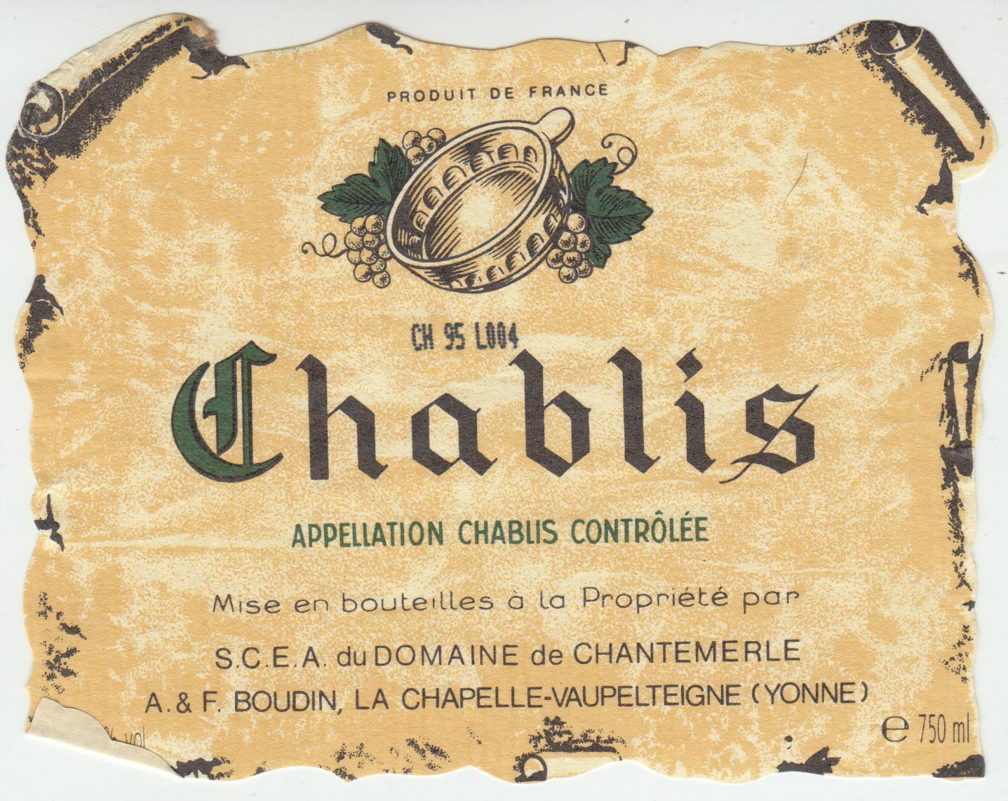 ETIQUETTE DE VIN CHABLIS DOMAINE DE CHANTEMERLE 402582999354