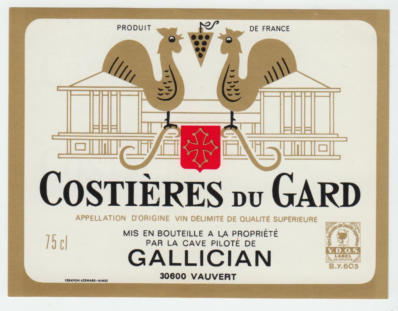 ETIQUETTE DE VIN COSTIERES DU GARD GALLICIAN VAUVERT 124539262544