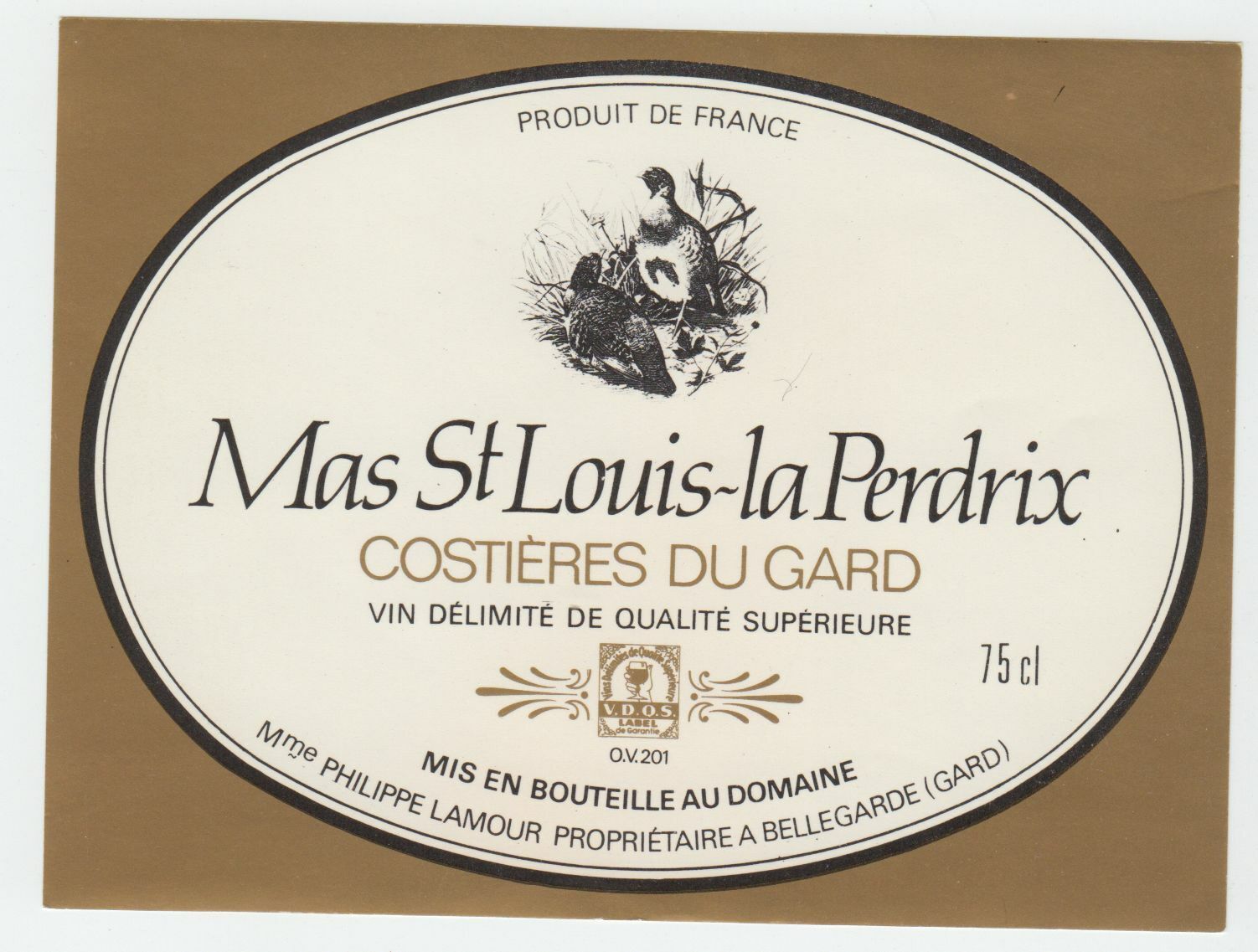 ETIQUETTE DE VIN COSTIERES DU GARD MAS ST LOUIS LA PERDRIX 402654737154