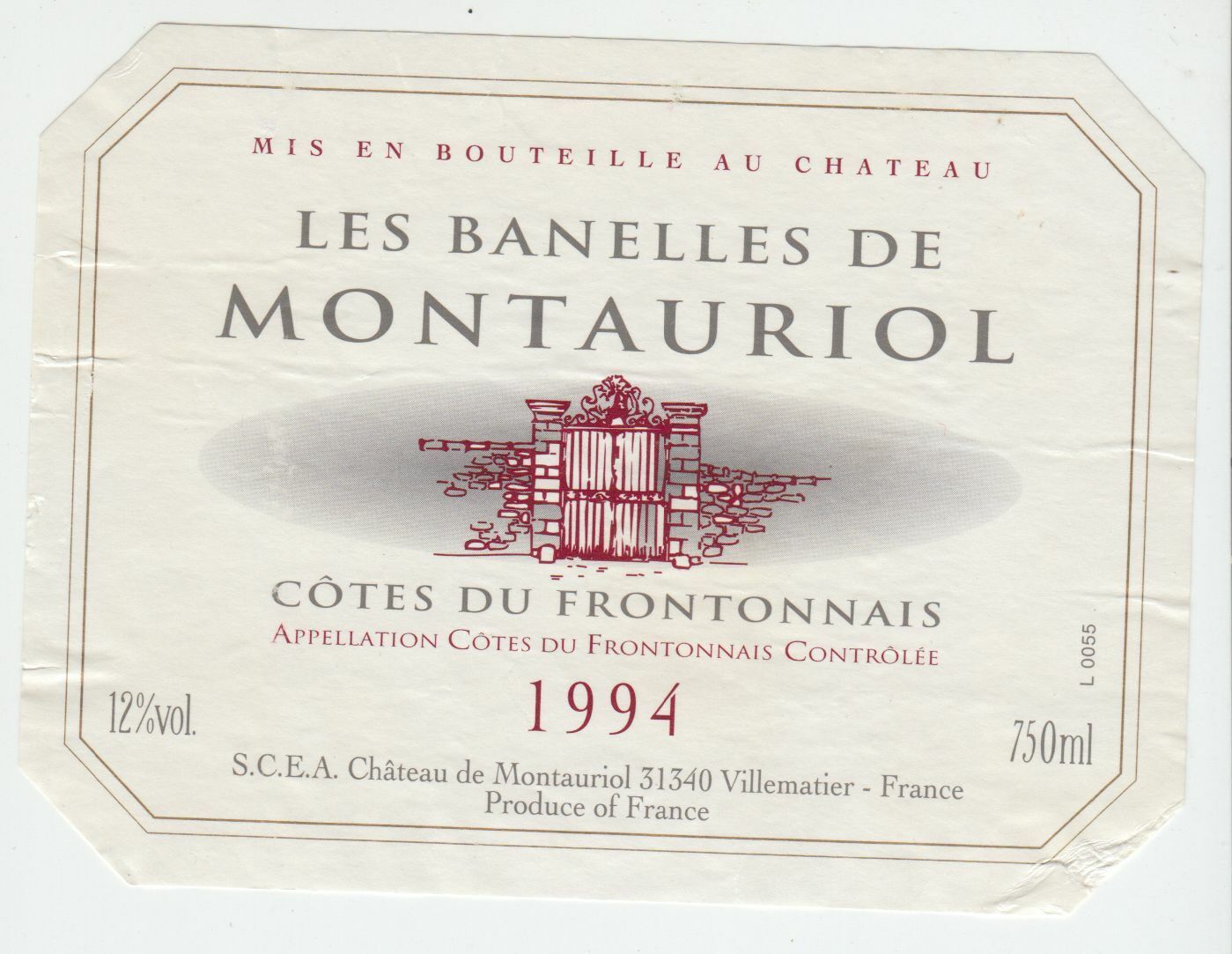 ETIQUETTE DE VIN COTE DU FRONTONNAIS 1994 LES BANELLES DE MONTAURIOL 124552112044