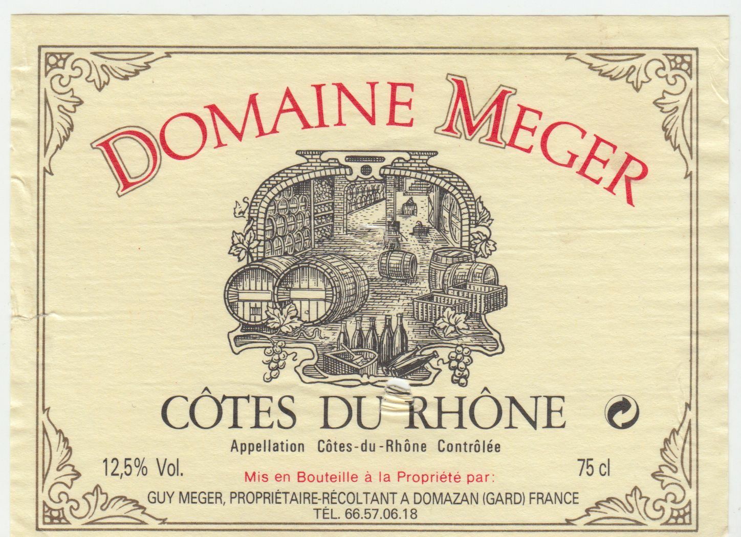 ETIQUETTE DE VIN COTES DU RHONE DOMAINE MEGER DOMAZAN 402581823764