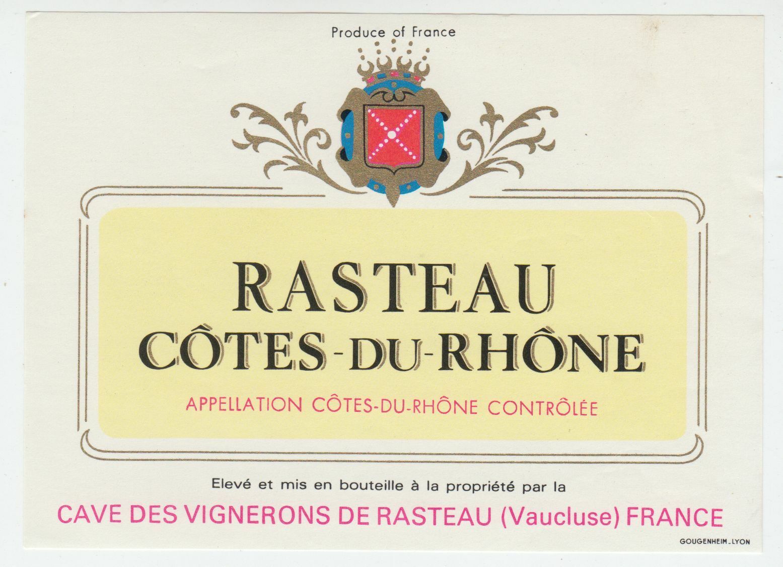 ETIQUETTE DE VIN COTES DU RHONE RASTEAU VAUCLUSE 402581822464