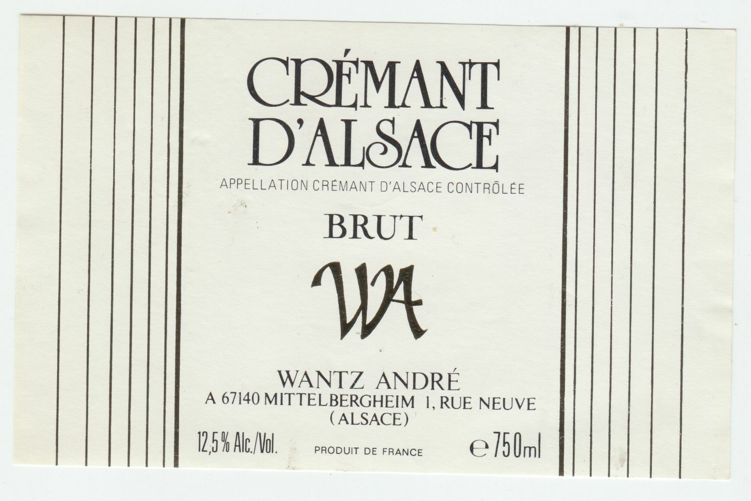 ETIQUETTE DE VIN CREMANT D ALSACE BRUT W A WANTZ ANDRE 402631697914