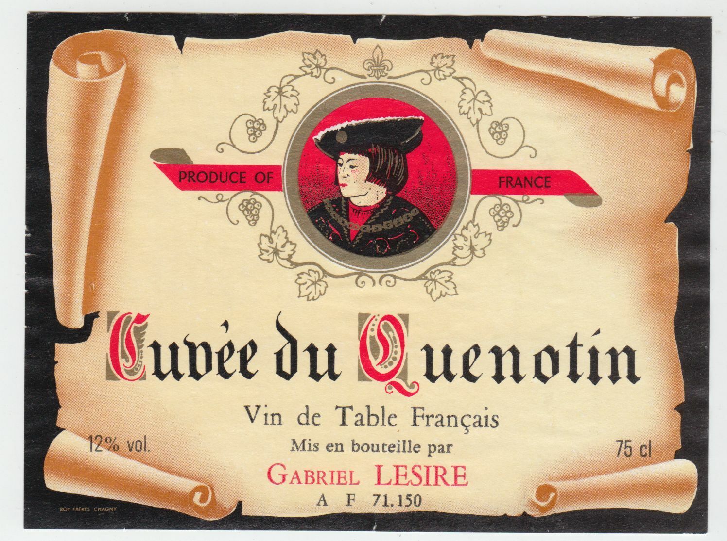 ETIQUETTE DE VIN CUVEE DU QUENOTIN GABRIEL LESIRE 402553005714