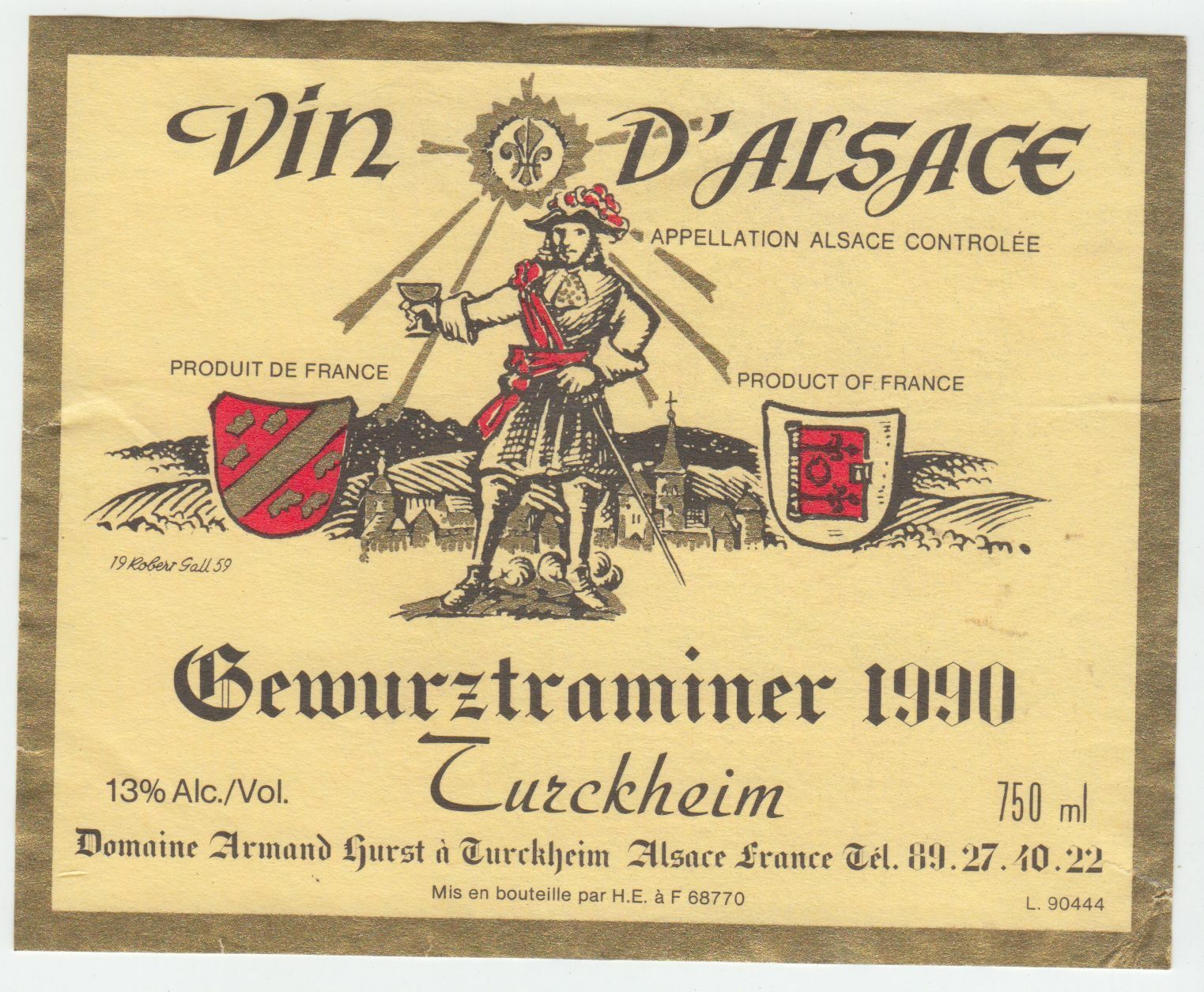 ETIQUETTE DE VIN D ALSACE GEWURZTRAMINER 1990 TURCKHEIM 124511869374