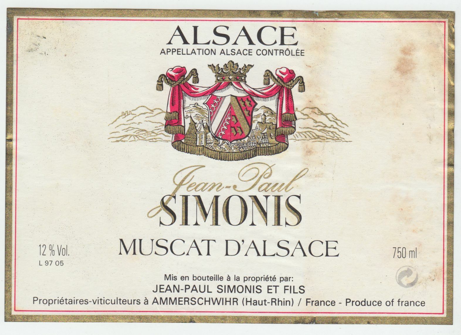 ETIQUETTE DE VIN D ALSACE MUSCAT JEAN PAUL SIMONIS 124511870224