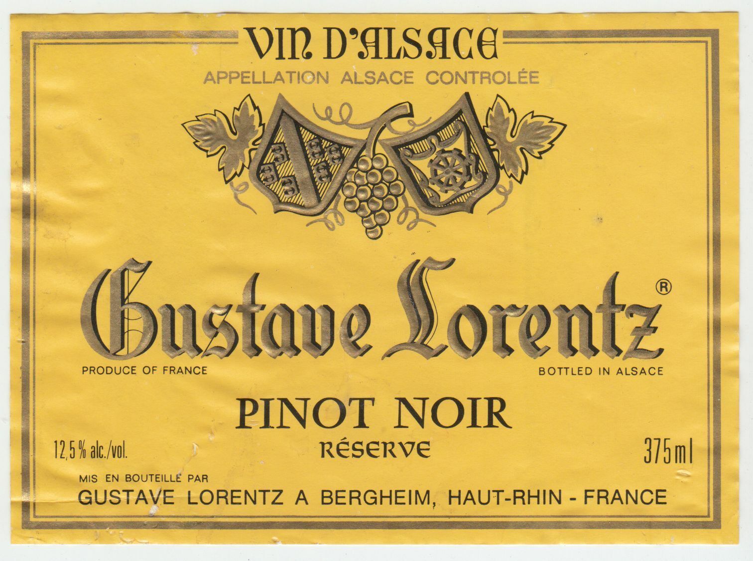 ETIQUETTE DE VIN D ALSACE PINOT NOIR GUSTAVE LORENTZ 124511869324