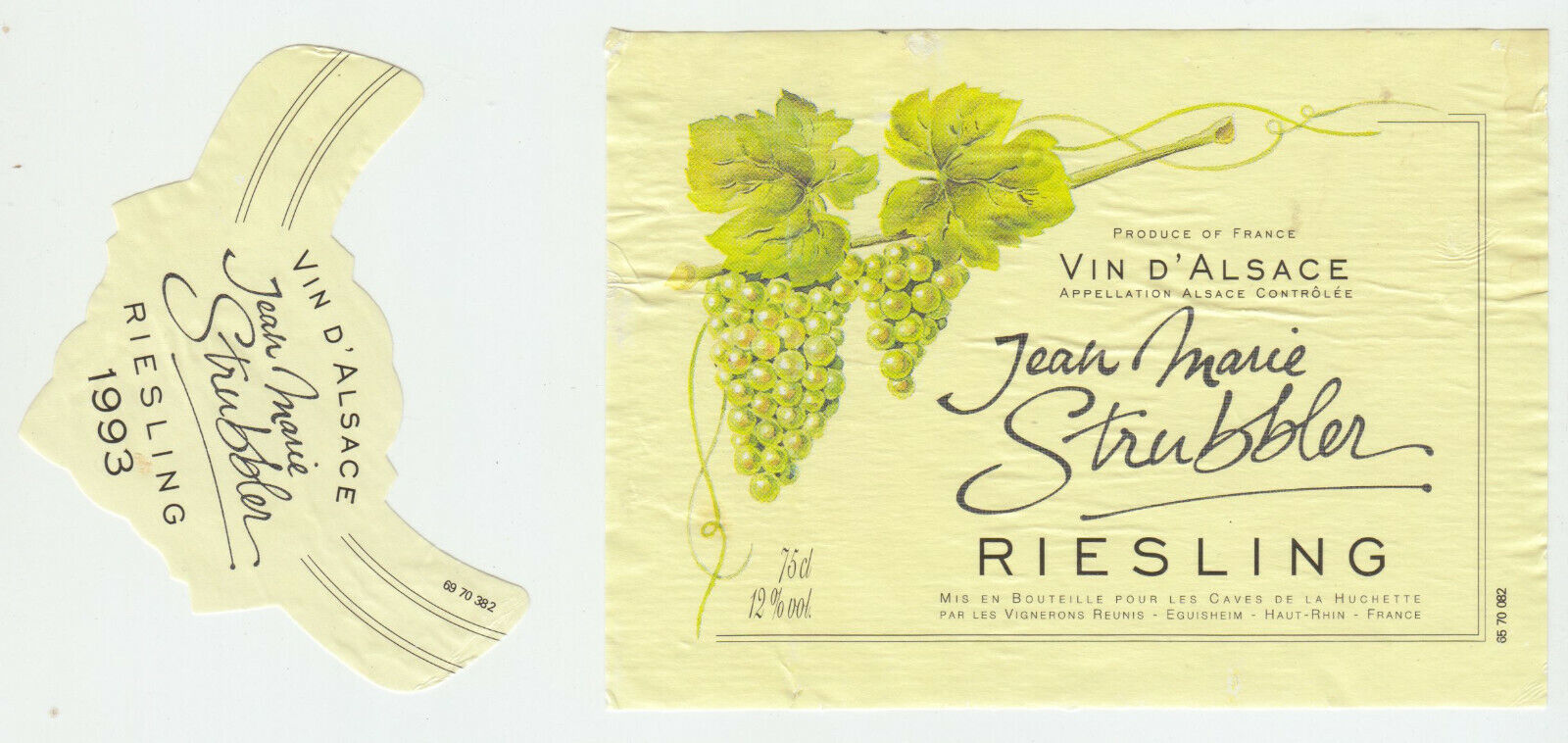 ETIQUETTE DE VIN D ALSACE RIESLING 1993 JEAN MARIE STRUBBLER 402631696654