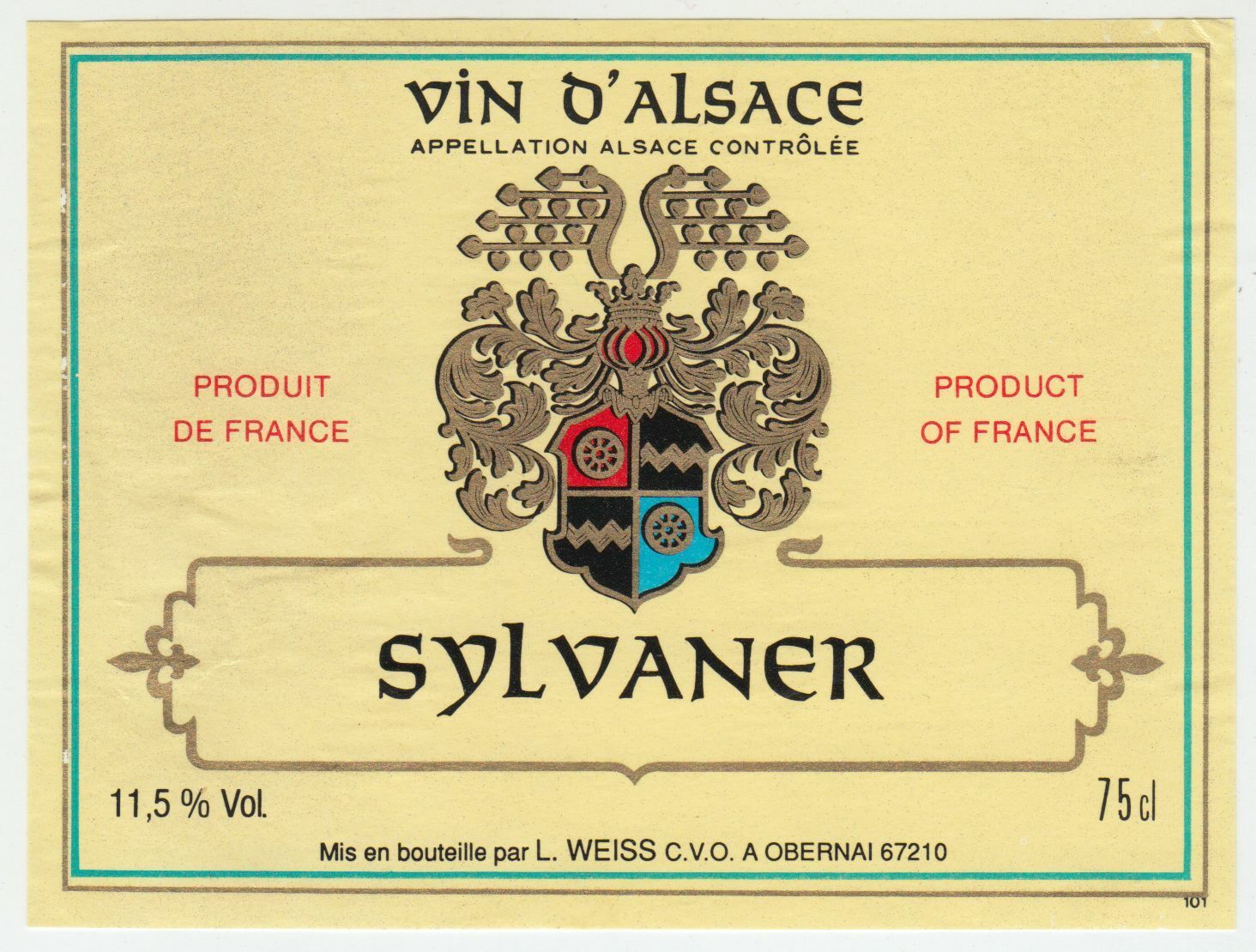 ETIQUETTE DE VIN D ALSACE SYLVANER 124511869334