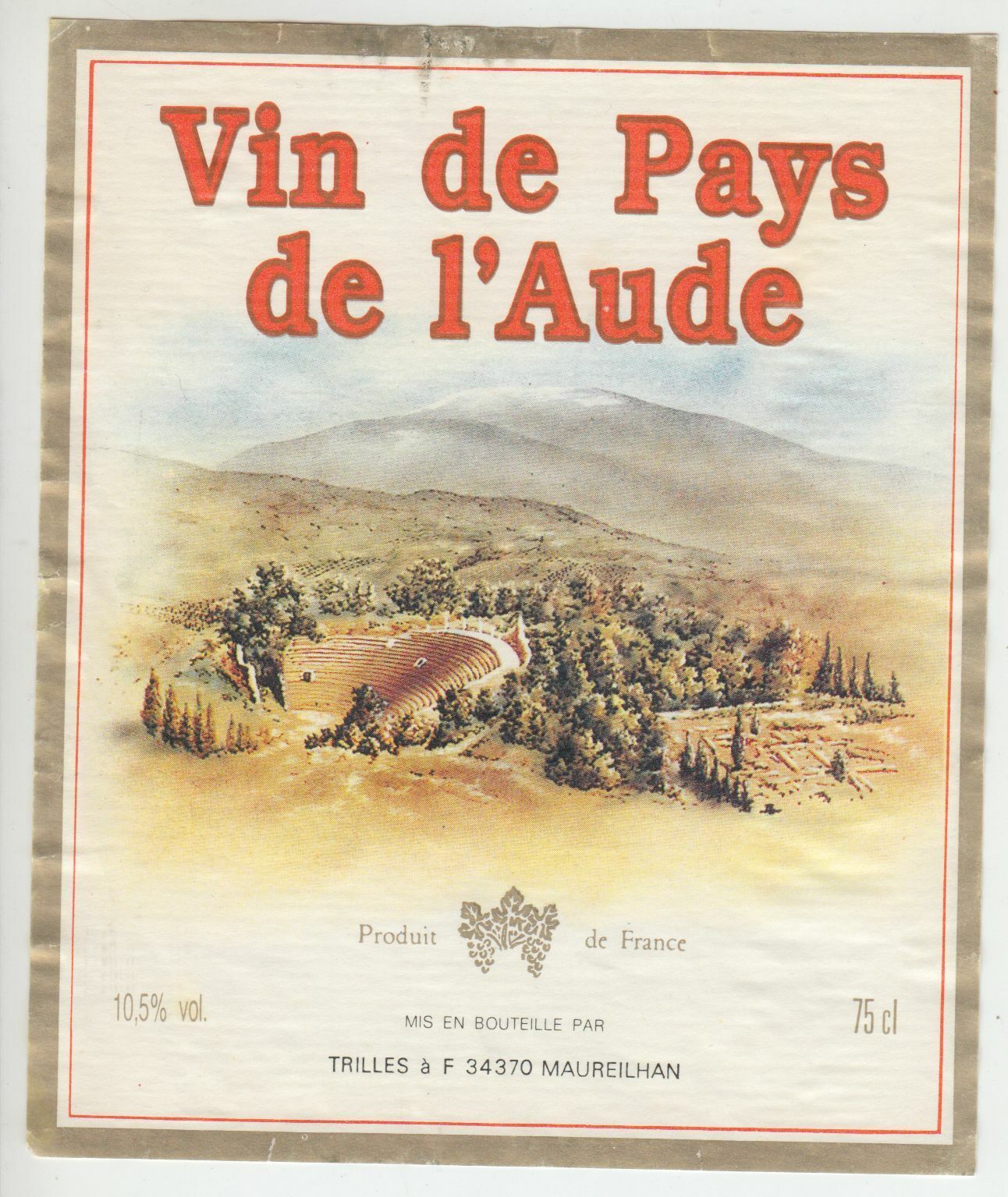 ETIQUETTE DE VIN DE PAYS DE L AUDE 402690973594