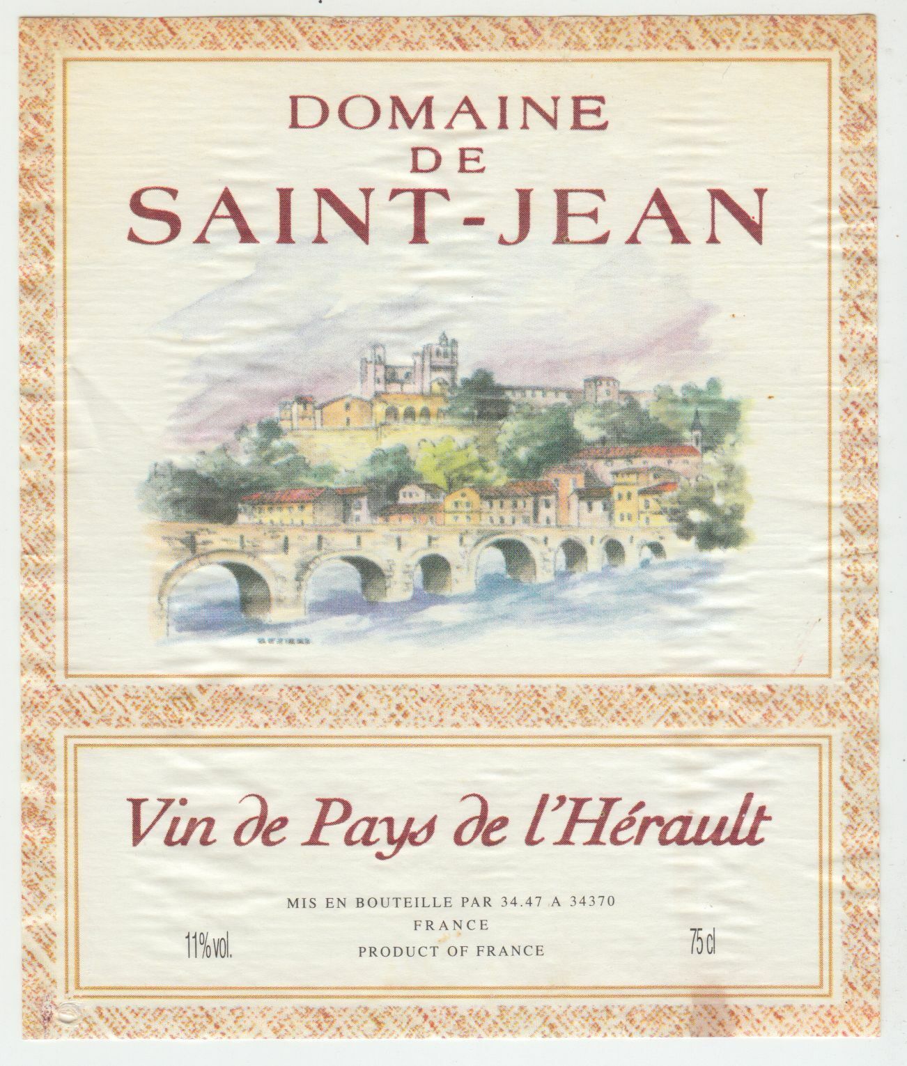 ETIQUETTE DE VIN DE PAYS DE L HERAULT DOMAINE DE SAINT JEAN 124572490094