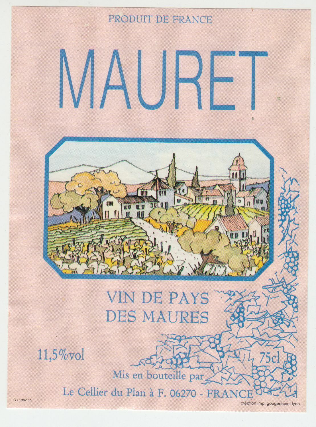 ETIQUETTE DE VIN DE PAYS DES MAURES MAURET CELLIER DU PLAN 124570864124