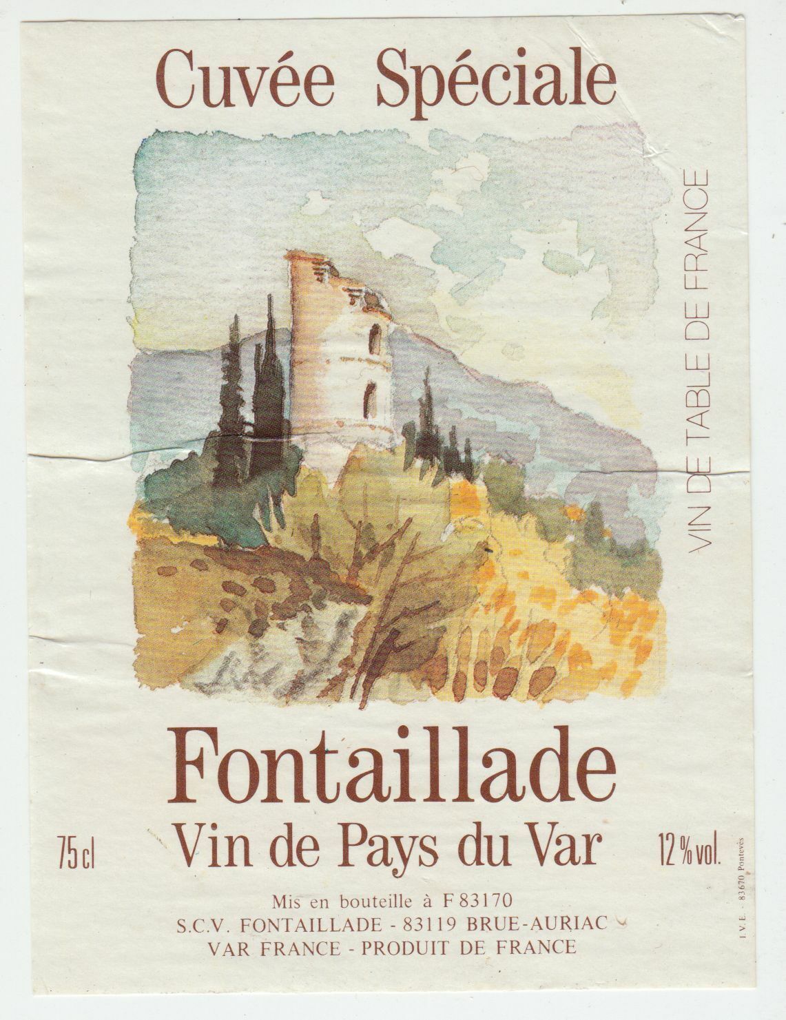 ETIQUETTE DE VIN DE PAYS DU VAR FONTAILLADE 124569409464