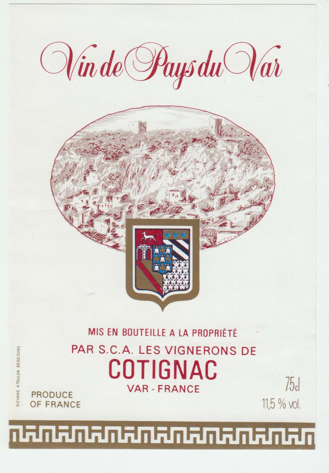 ETIQUETTE DE VIN DE PAYS DU VAR LES VIGNERONS DE COTIGNAC