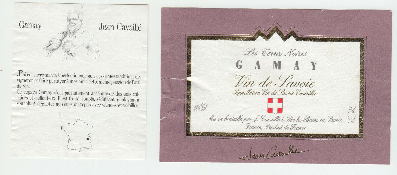 ETIQUETTE DE VIN DE SAVOIE LES TERRES NOIR GAMAY JEAN CAVAILLE 124511870204