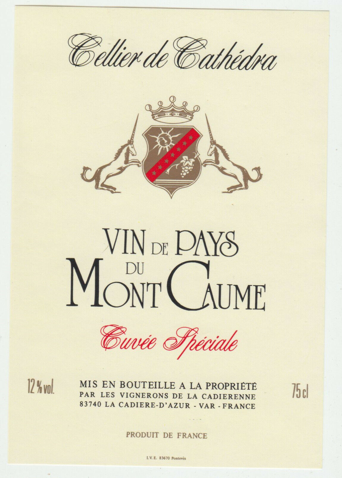 ETIQUETTE DE VIN DU MONT CAUME CELLIER DE CATHEDRA LA CADIERE 124570864114