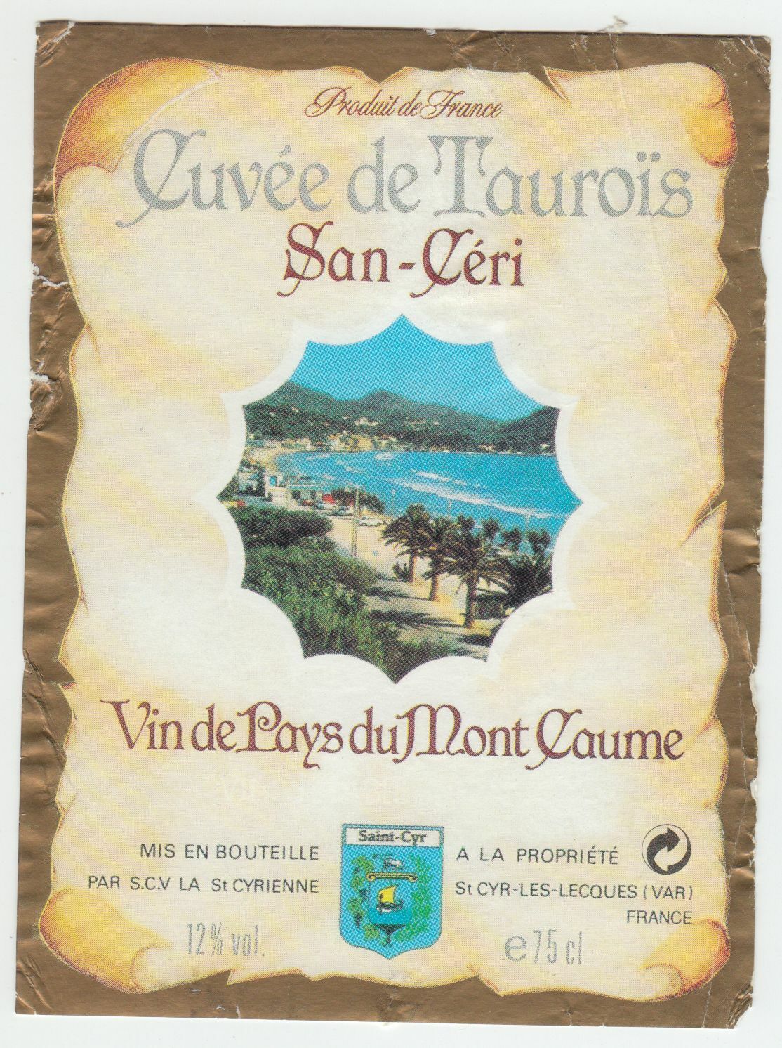 ETIQUETTE DE VIN DU MONT CAUME CUVEE DE TAUROIS SAN CERI ST CYR LES LEQUES 124570864084