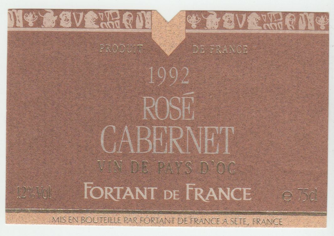 ETIQUETTE DE VIN DU PAYS D OC 1992 ROSE CABERNET FORTANT FRANCE 124572490064