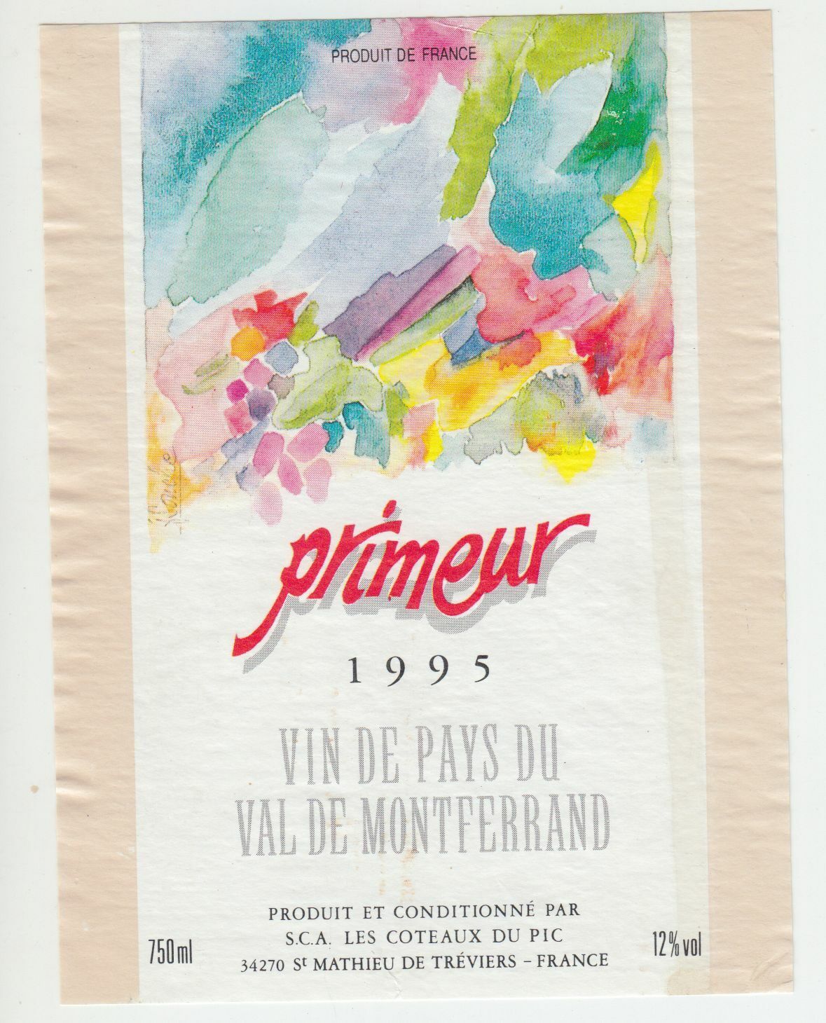 ETIQUETTE DE VIN DU PAYS DE PAYS DU VAL DE MONTFERRAND 1995 402695573004